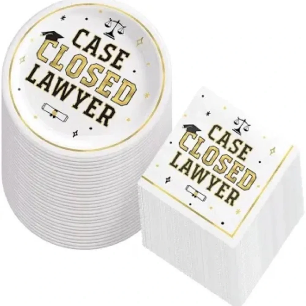 Law School Graduation Plates and Napkins Set - Case Closed Lawyer - Grad Party